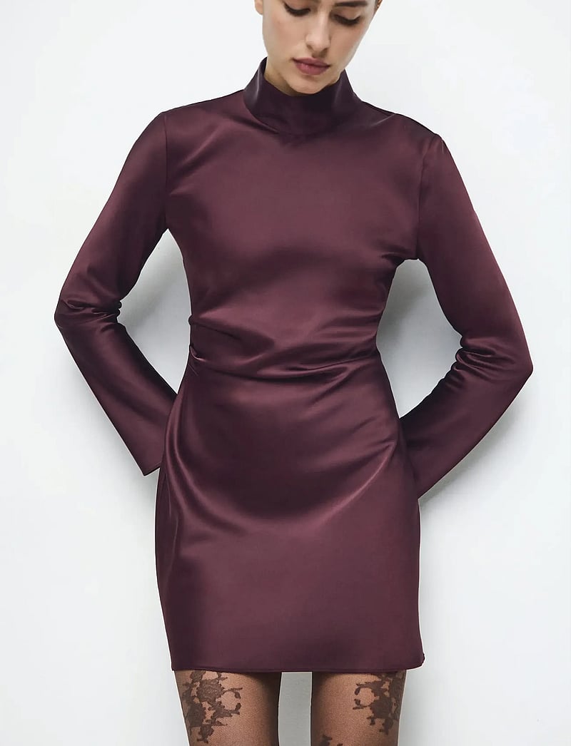 Mango - Satin dress with pleat detail - cocktail dresses - dark red - 0