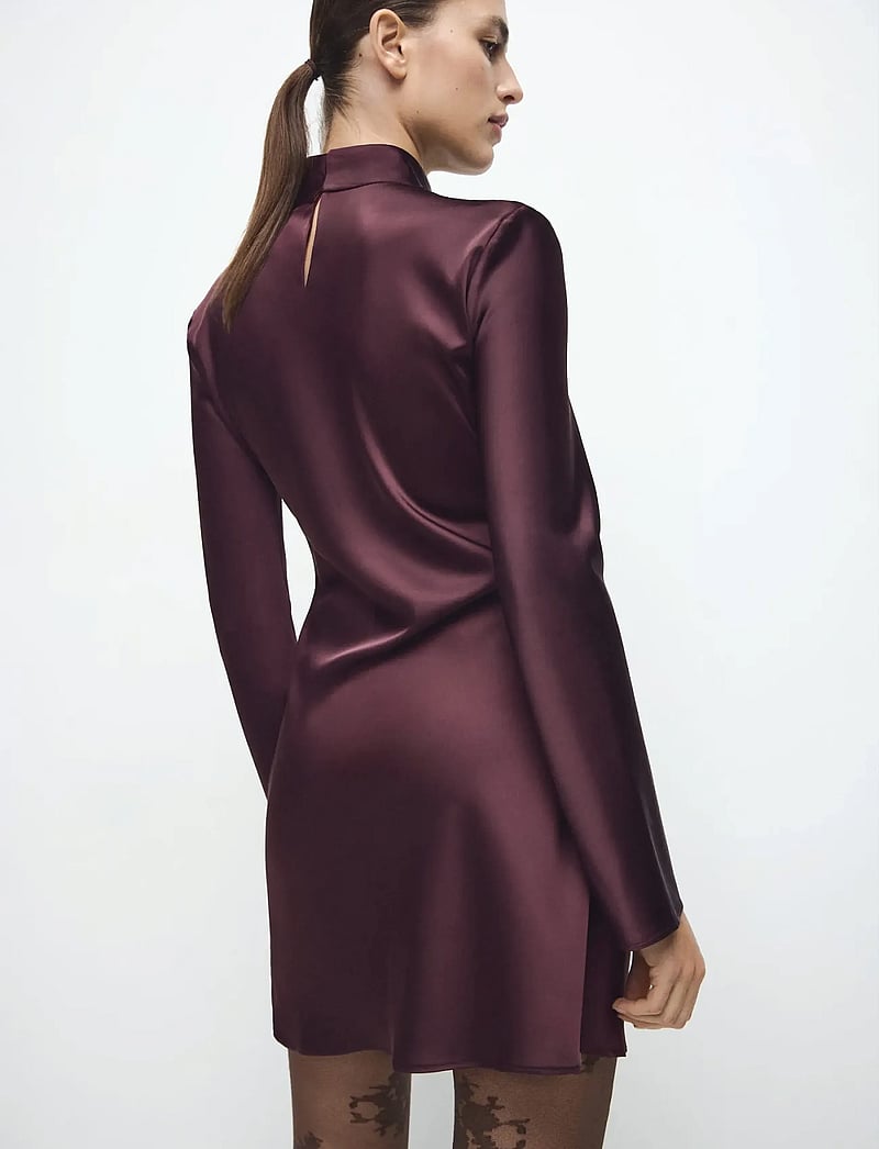 Mango - Satin dress with pleat detail - cocktail dresses - dark red - 3