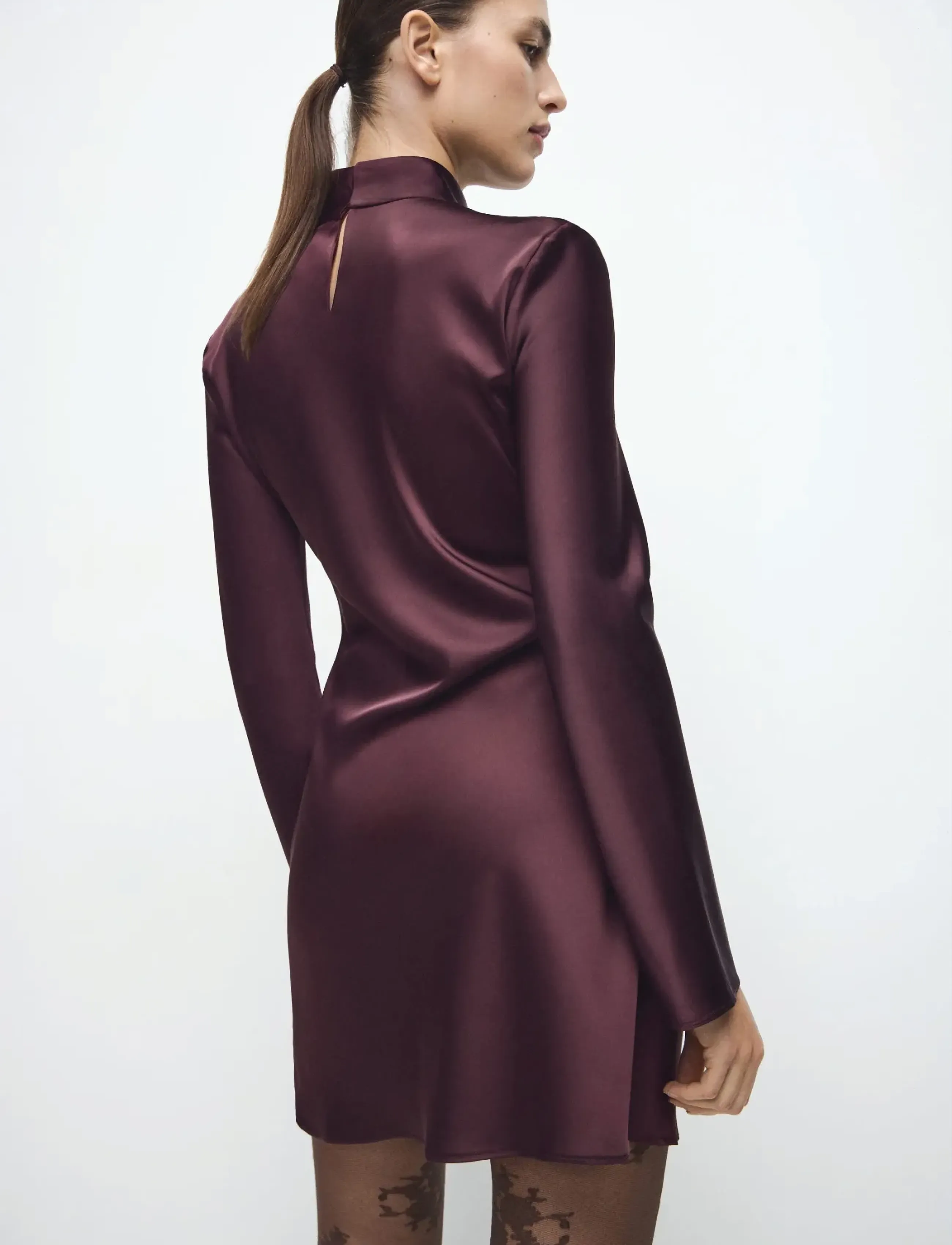 Mango - Satin dress with pleat detail - festmode zu outlet-preisen - dark red - 3