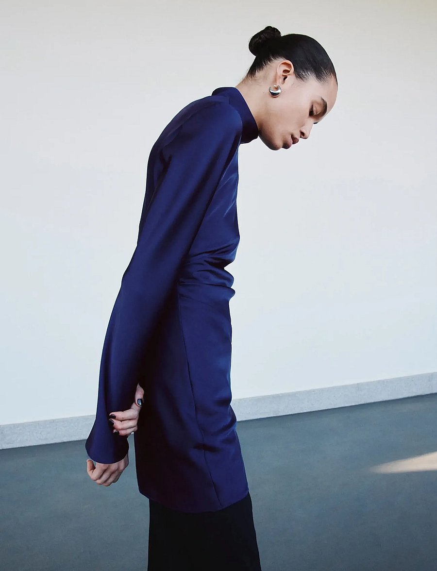 Mango - Satin dress with pleat detail - cocktailklänningar - medium blue - 0