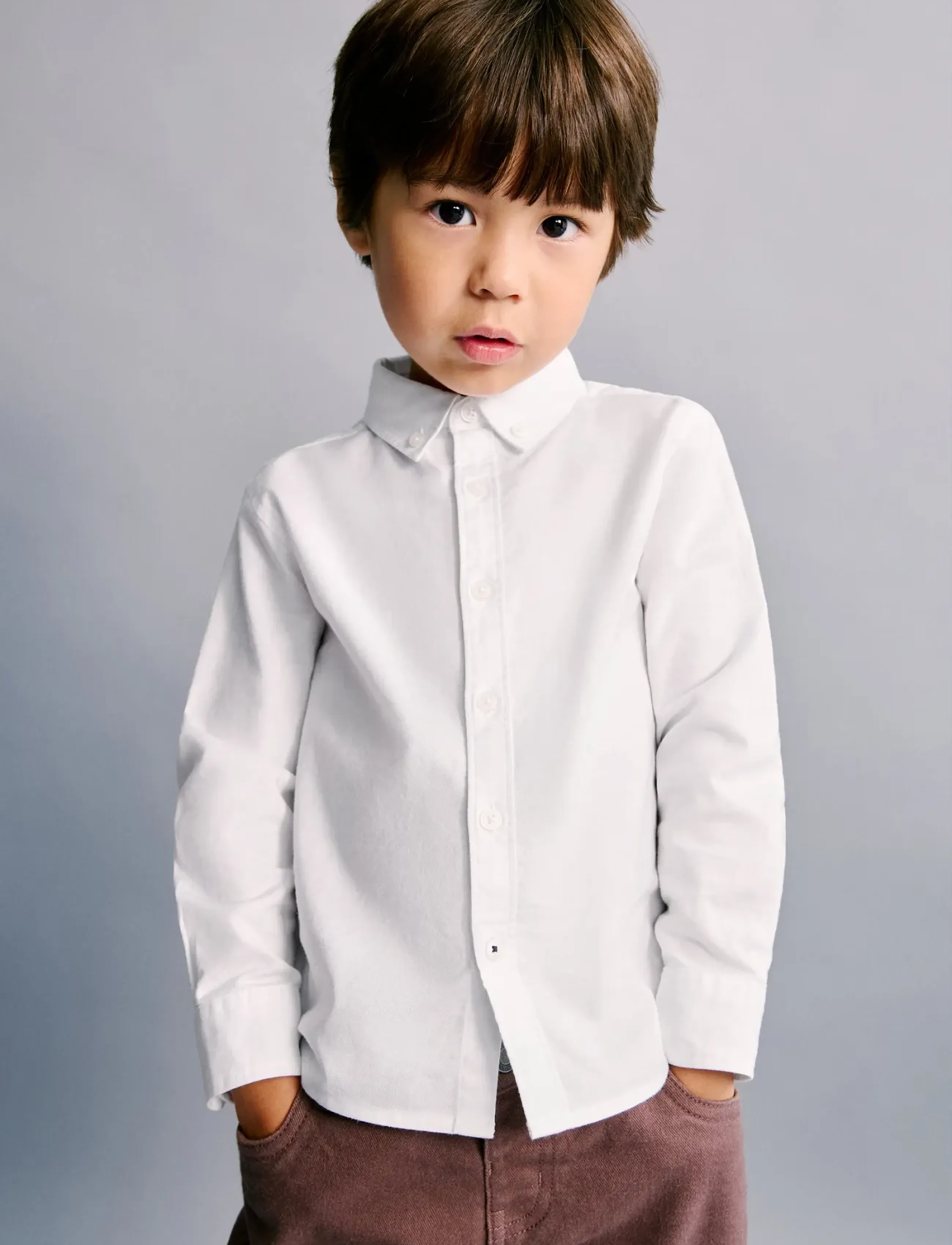 Mango Oxford Cotton Shirt, Kinder, Langarm Oxford Hemd, Weiß, Gr.98