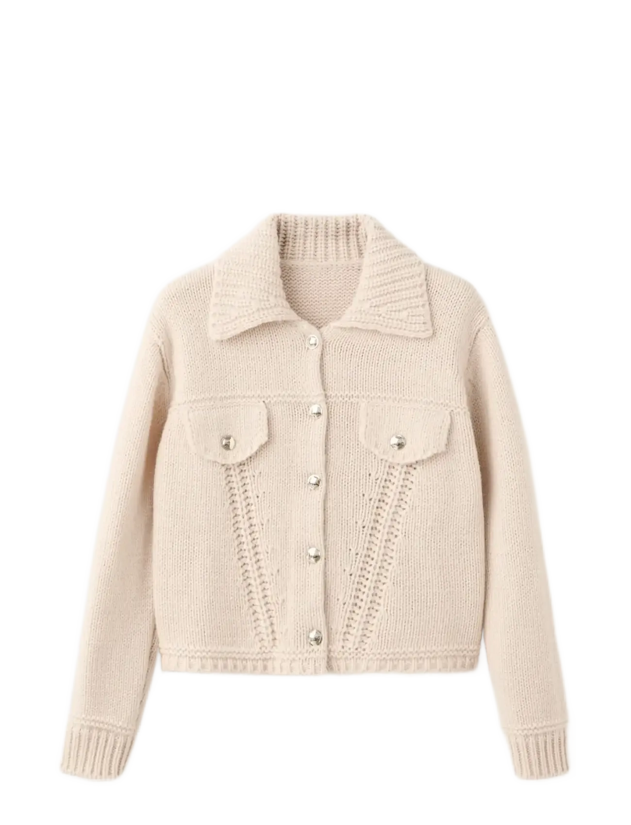 MANGO Strick Jacke With Polo Collar Cream - XL - Damen