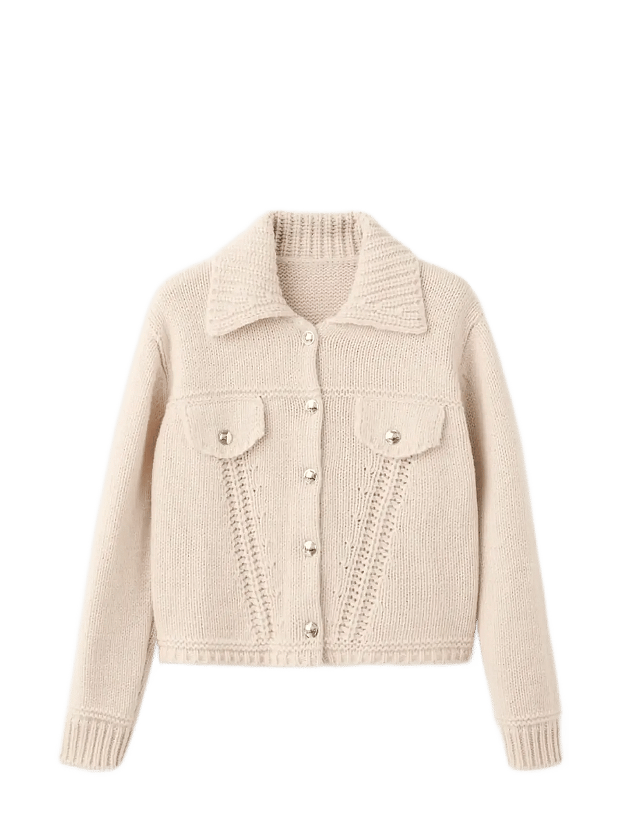 Mango - Knitted jacket with polo collar - uldjakker - lt pastel brown - 1