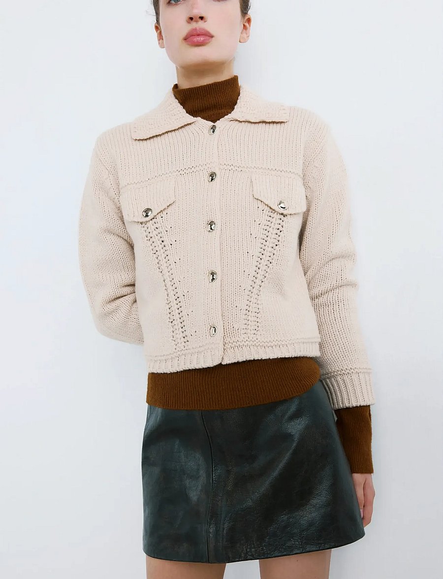 Mango - Knitted jacket with polo collar - uldjakker - lt pastel brown - 0