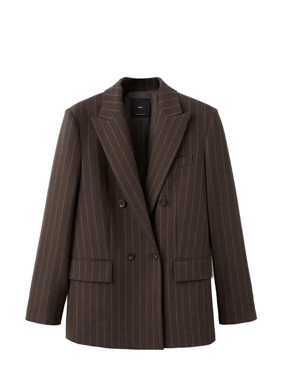 Mango - Double-breasted pinstripe suit jacket - dobbeltradede blazere - brown - 1
