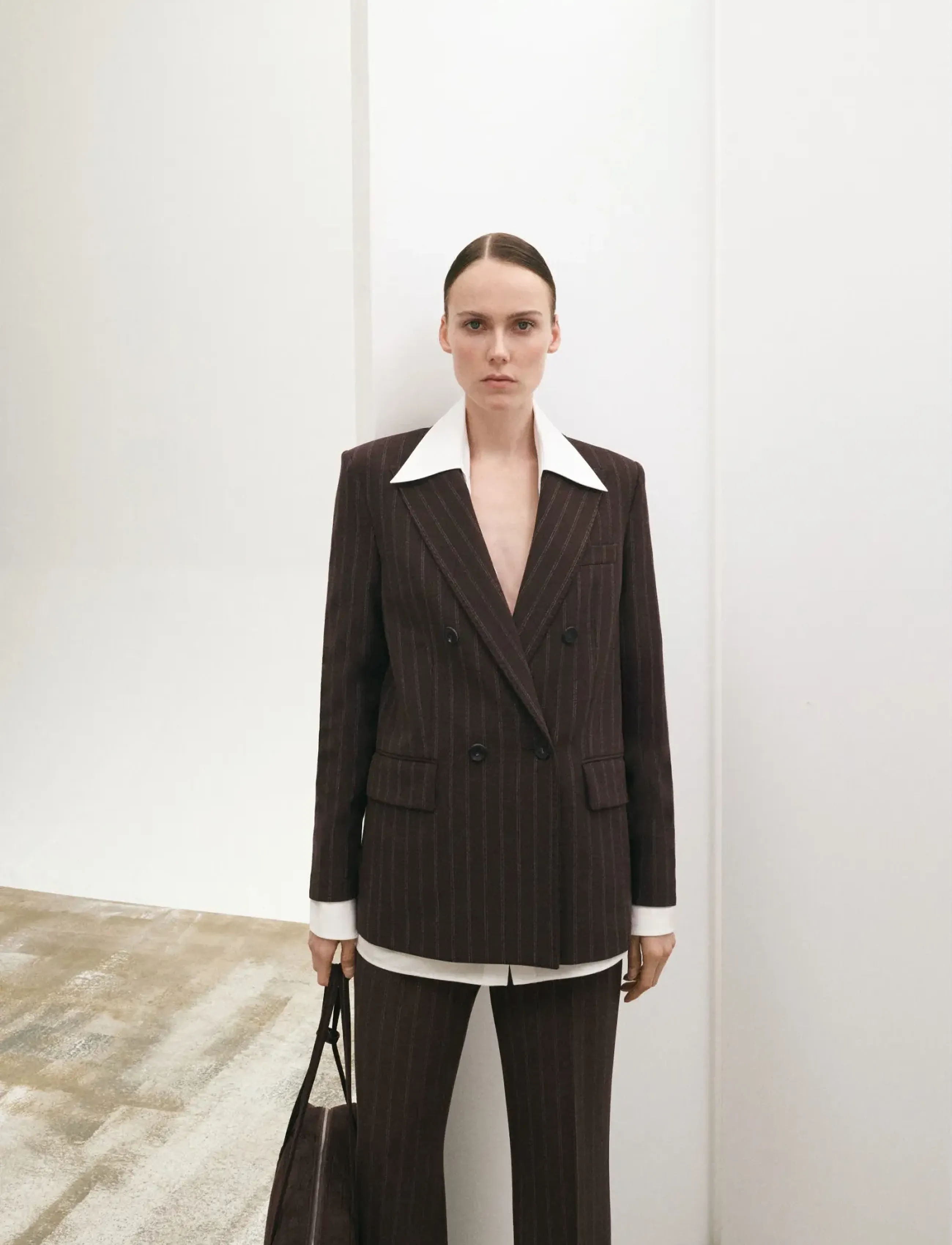 Mango Double-Breasted Pinstripe Suit Jacket, XL, Brown, Blazere > Blazere I Overstørrelse, Dame