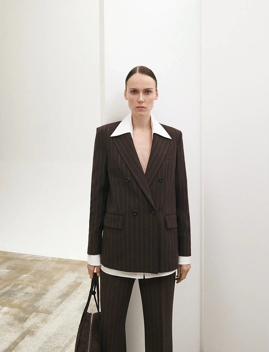 Mango - Double-breasted pinstripe suit jacket - dobbeltradede blazere - brown - 0