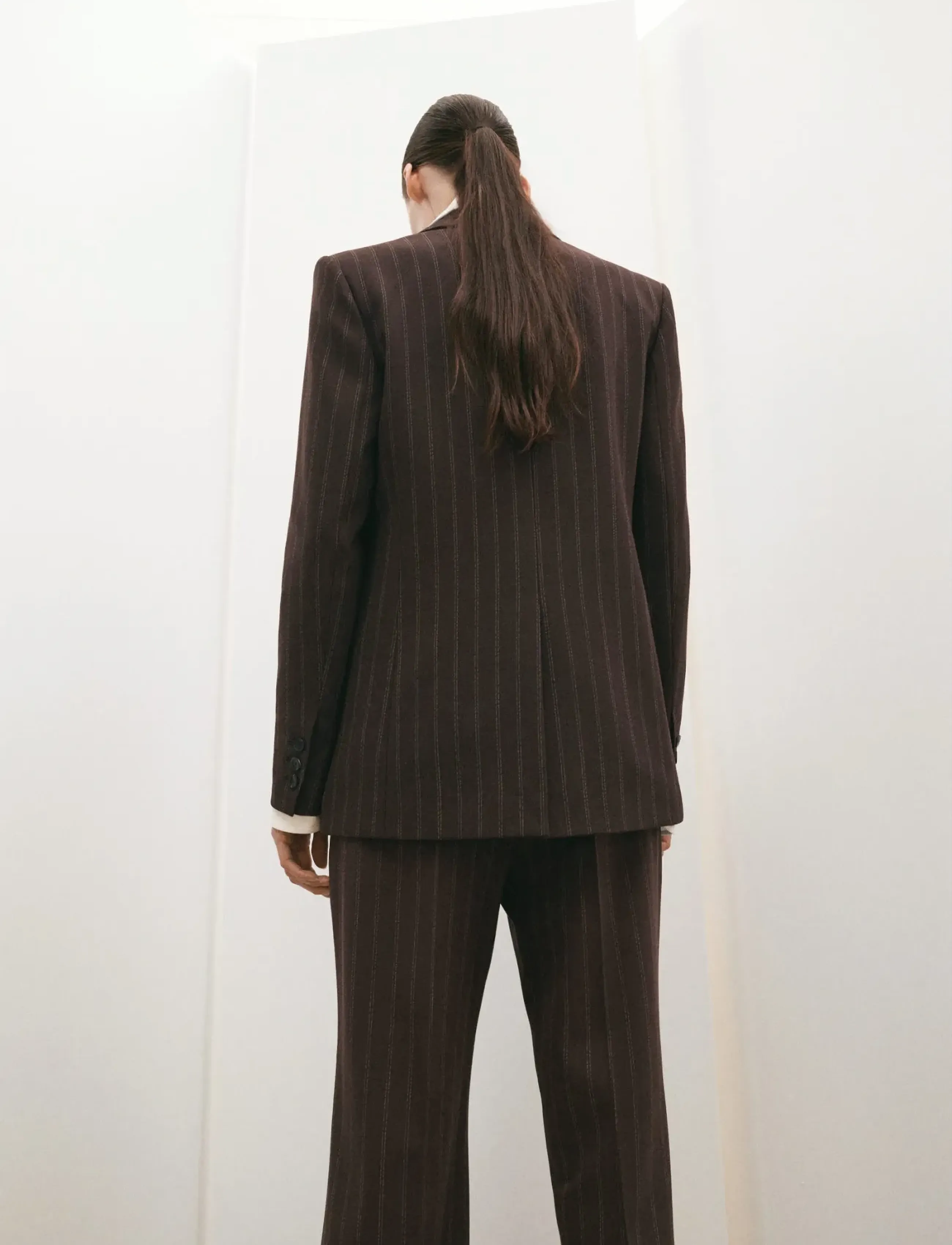 Mango - Double-breasted pinstripe suit jacket - oversize kavajer - brown - 2