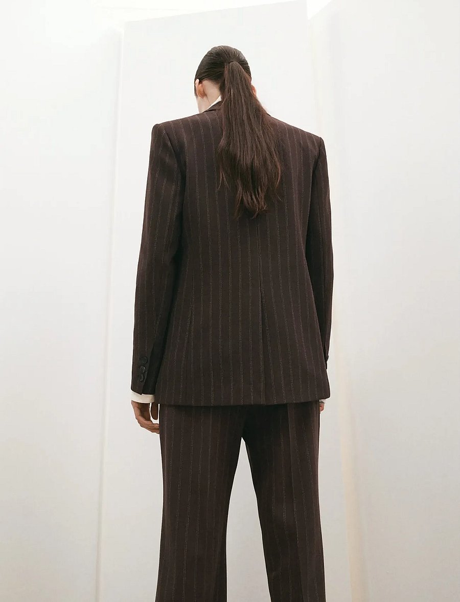 Mango - Double-breasted pinstripe suit jacket - dobbeltradede blazere - brown - 2
