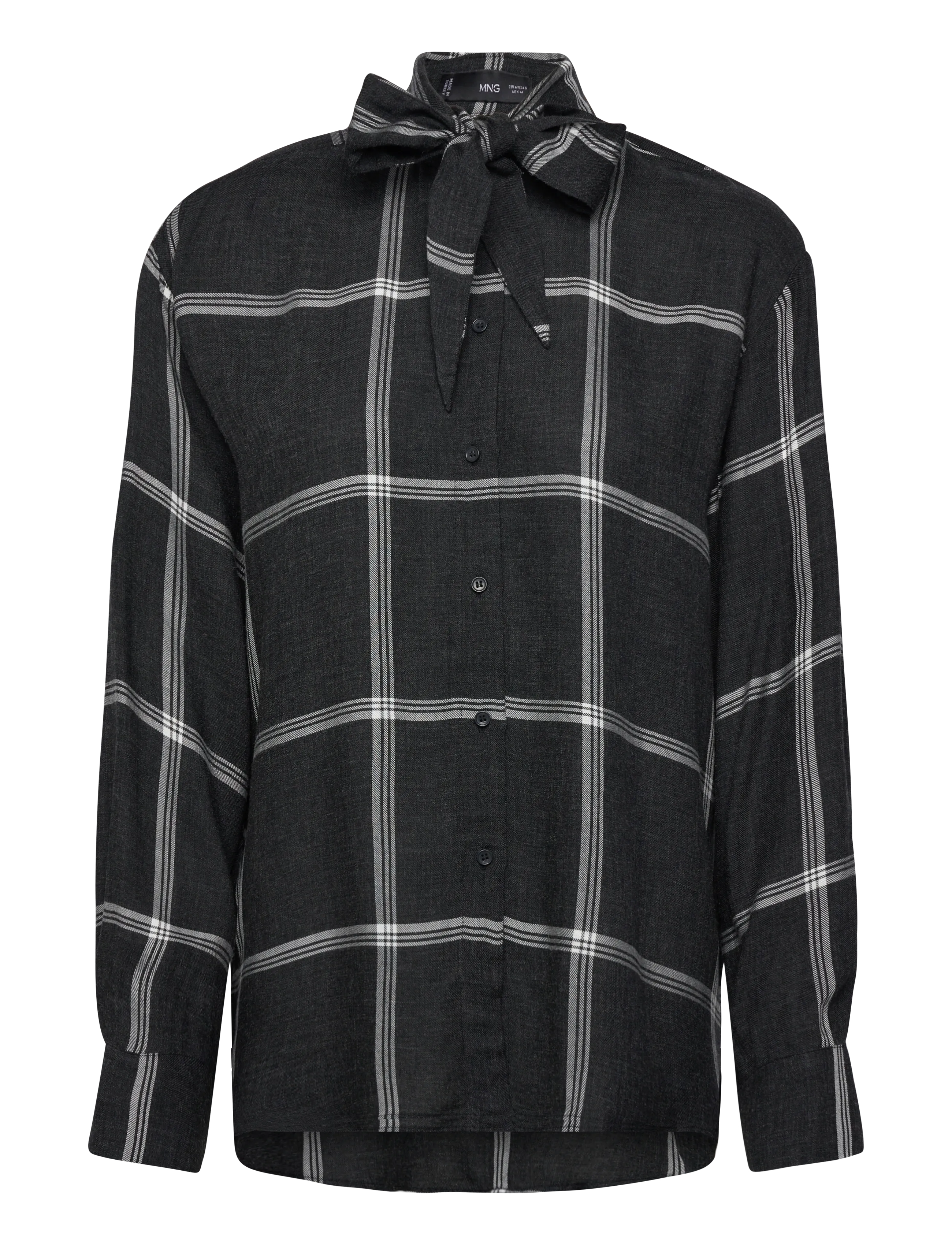 MANGO Bluse With Check Pattern Und Foulard Collar Grau - M - Damen