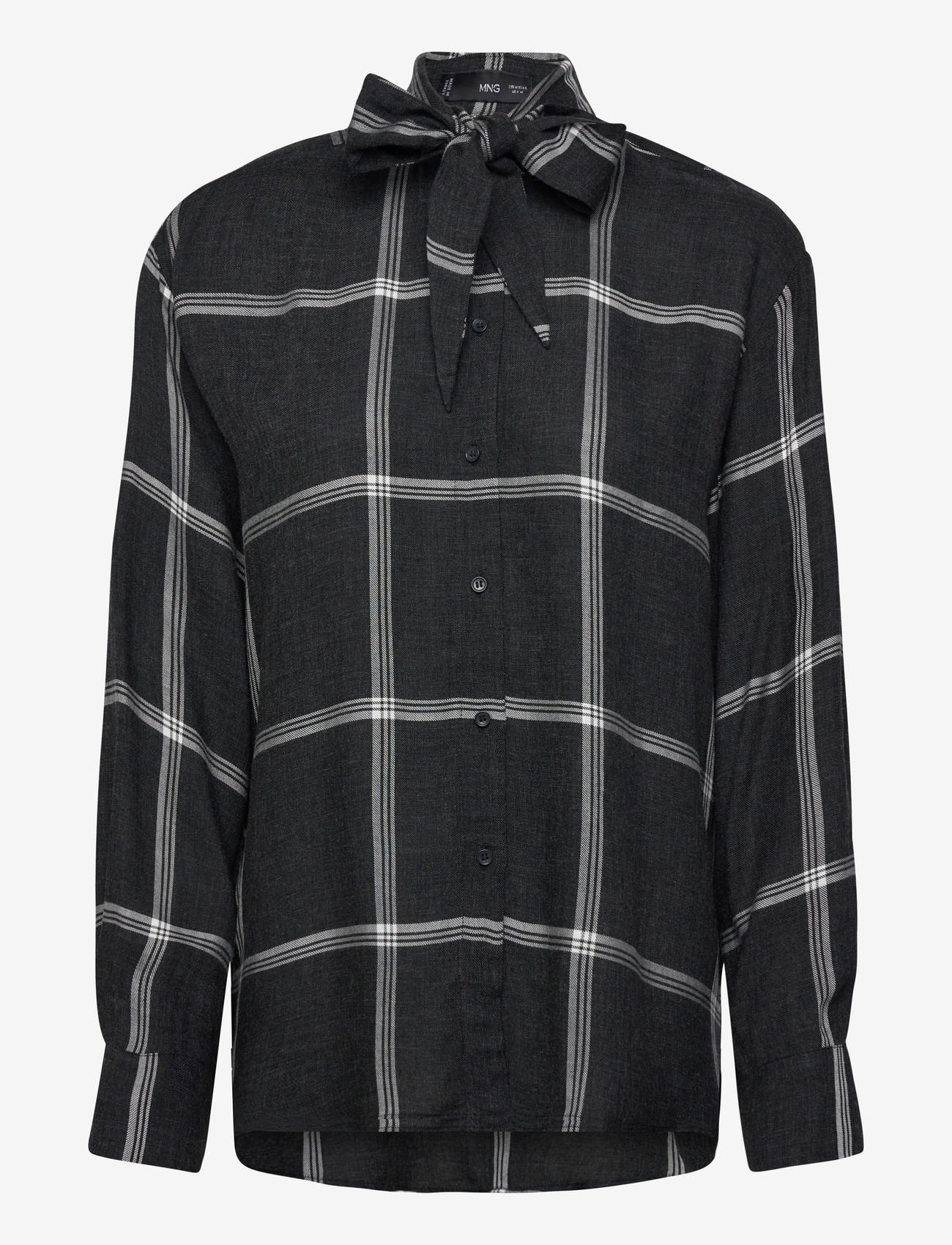 Mango - Blouse with check pattern and foulard collar - langärmlige blusen - black - 1