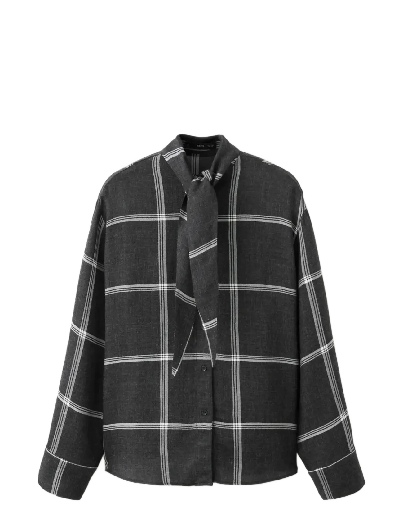 Mango Blouse with check pattern and foulard collar - Kläder - BLACK / grey