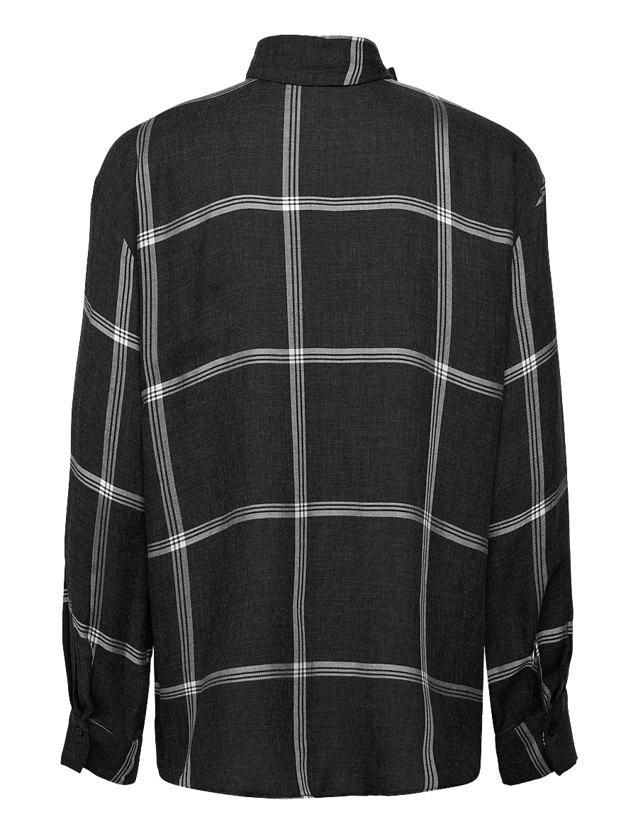 Mango - Blouse with check pattern and foulard collar - långärmade skjortor - black - 2