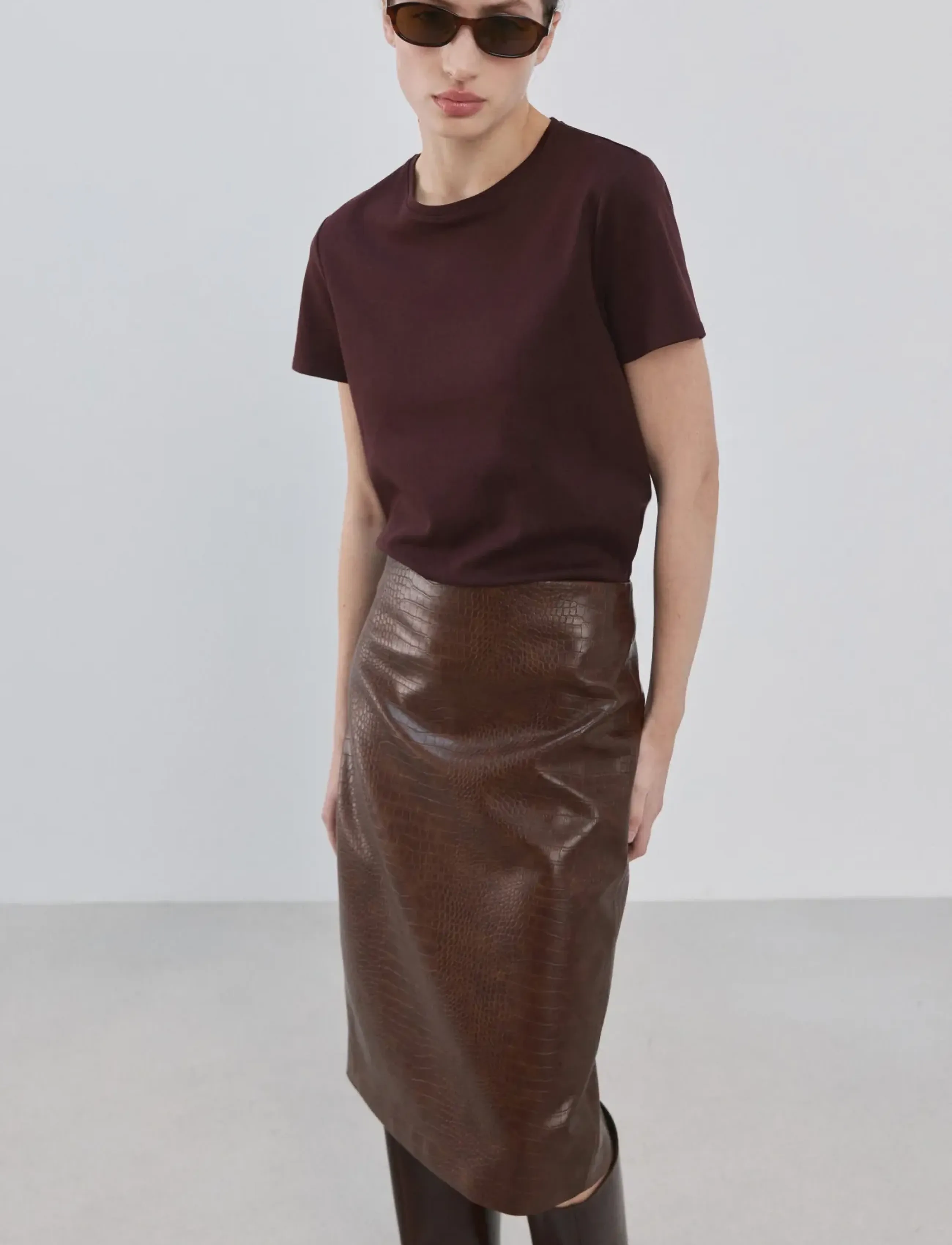 Mango Short-sleeved cotton t-shirt - T-skjorter - DARK RED / burgundy