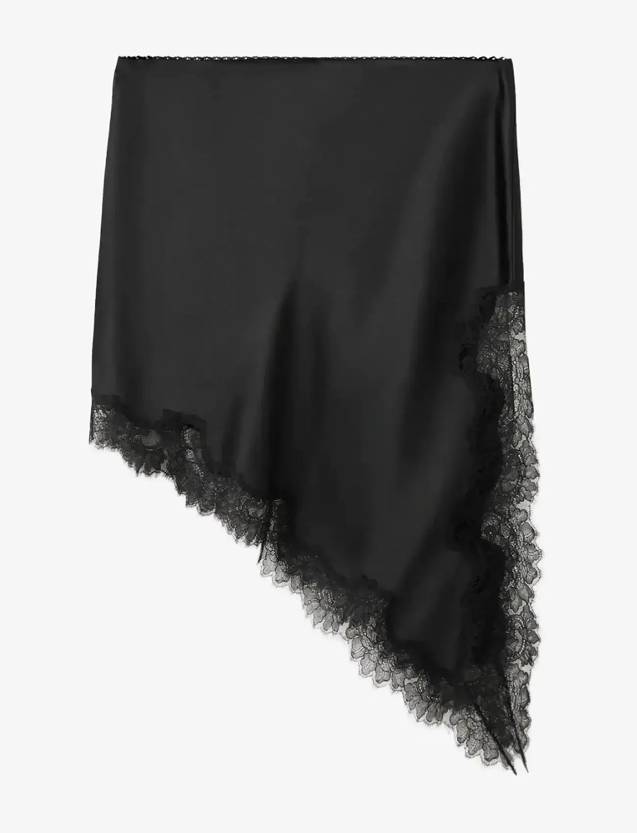 Mango - Satin asymmetric short skirt with lace - satinnederdele - black - 1