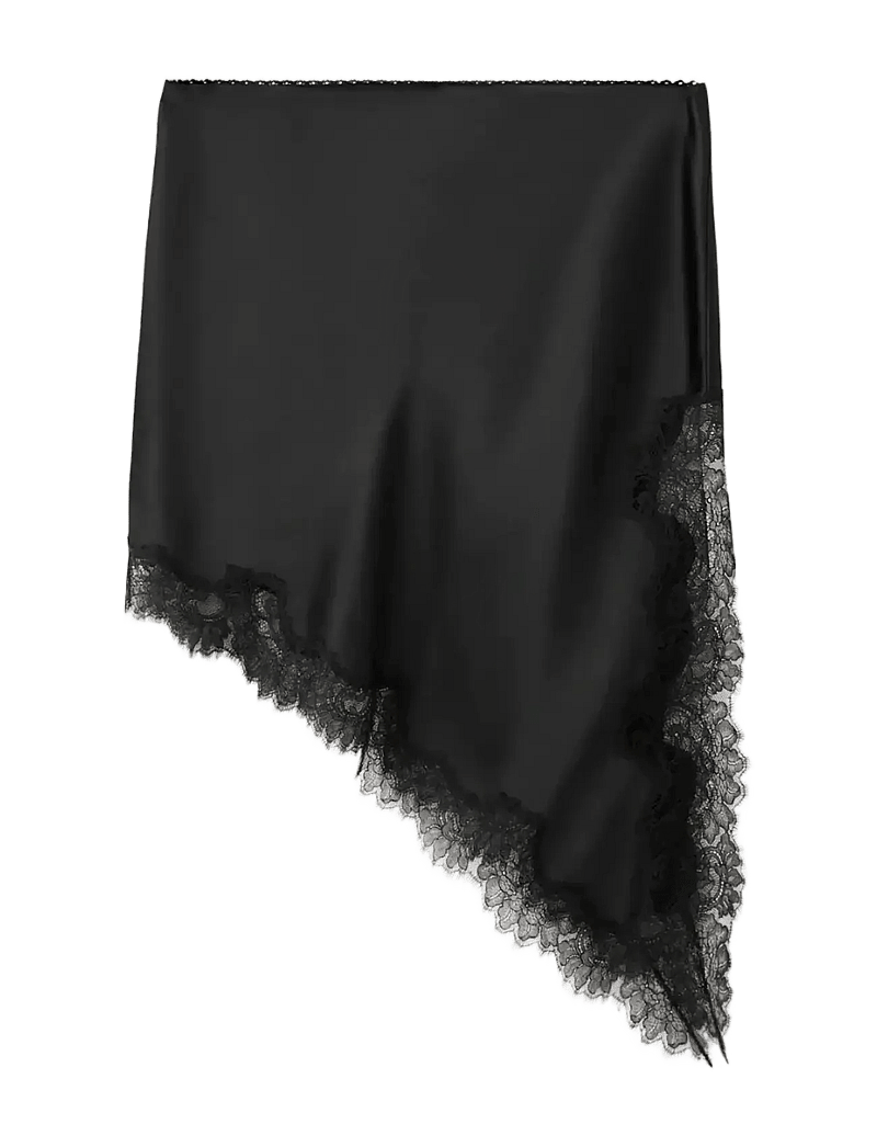 Mango - Satin asymmetric short skirt with lace - satinnederdele - black - 1