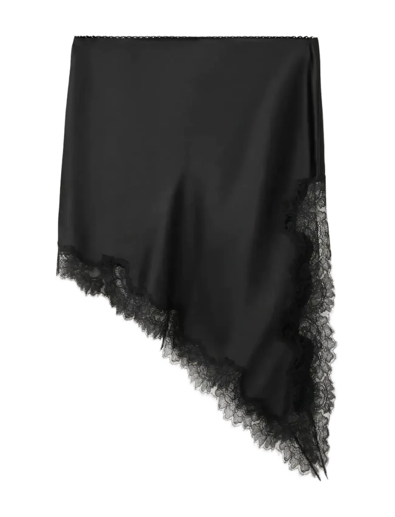 Mango Satin asymmetric short skirt with lace - Kjolar - BLACK / black