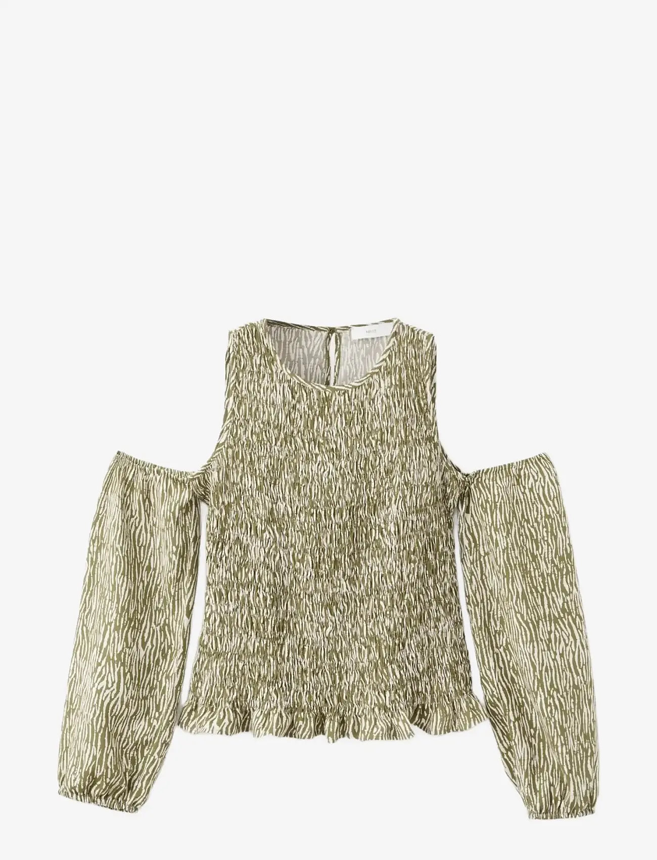 Mango - Ruched cut-out blouse - bluser & tunikaer - beige - khaki - 1