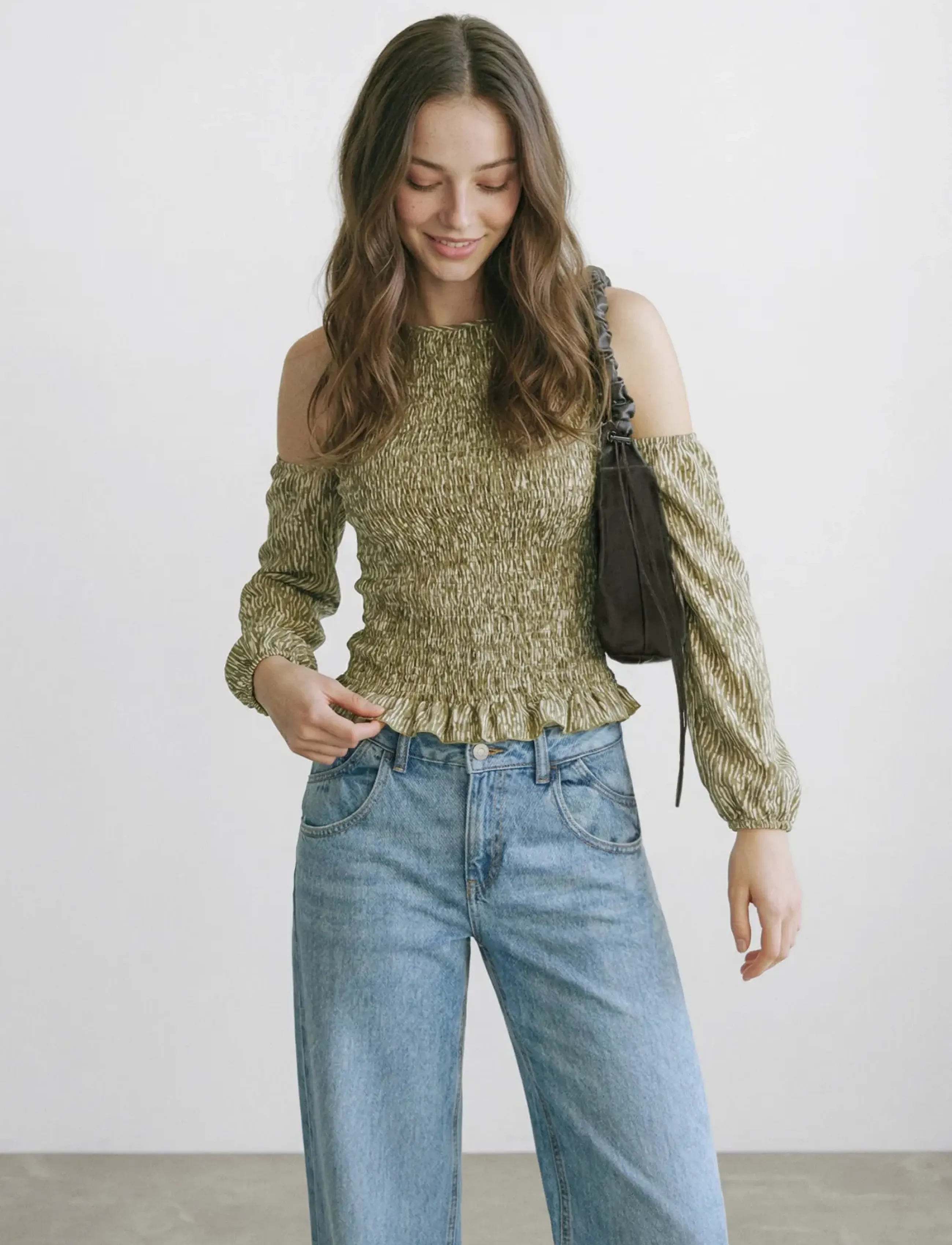Mango Ruched Cut-Out Blouse, L, Oberteile, Khakigrün - Blouses & Tunics, Kinder
