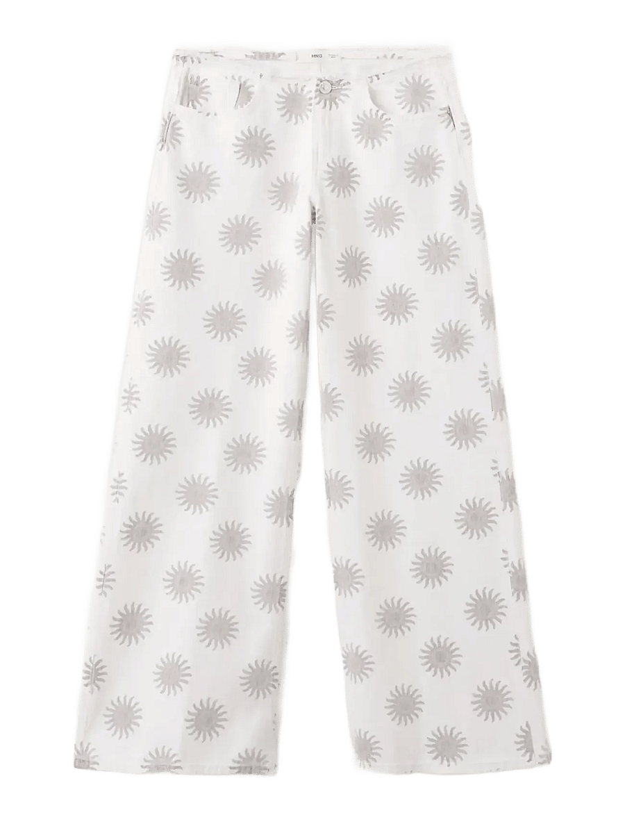 Mango - Low-rise printed jeans - hosen mit weitem bein - light beige - 1