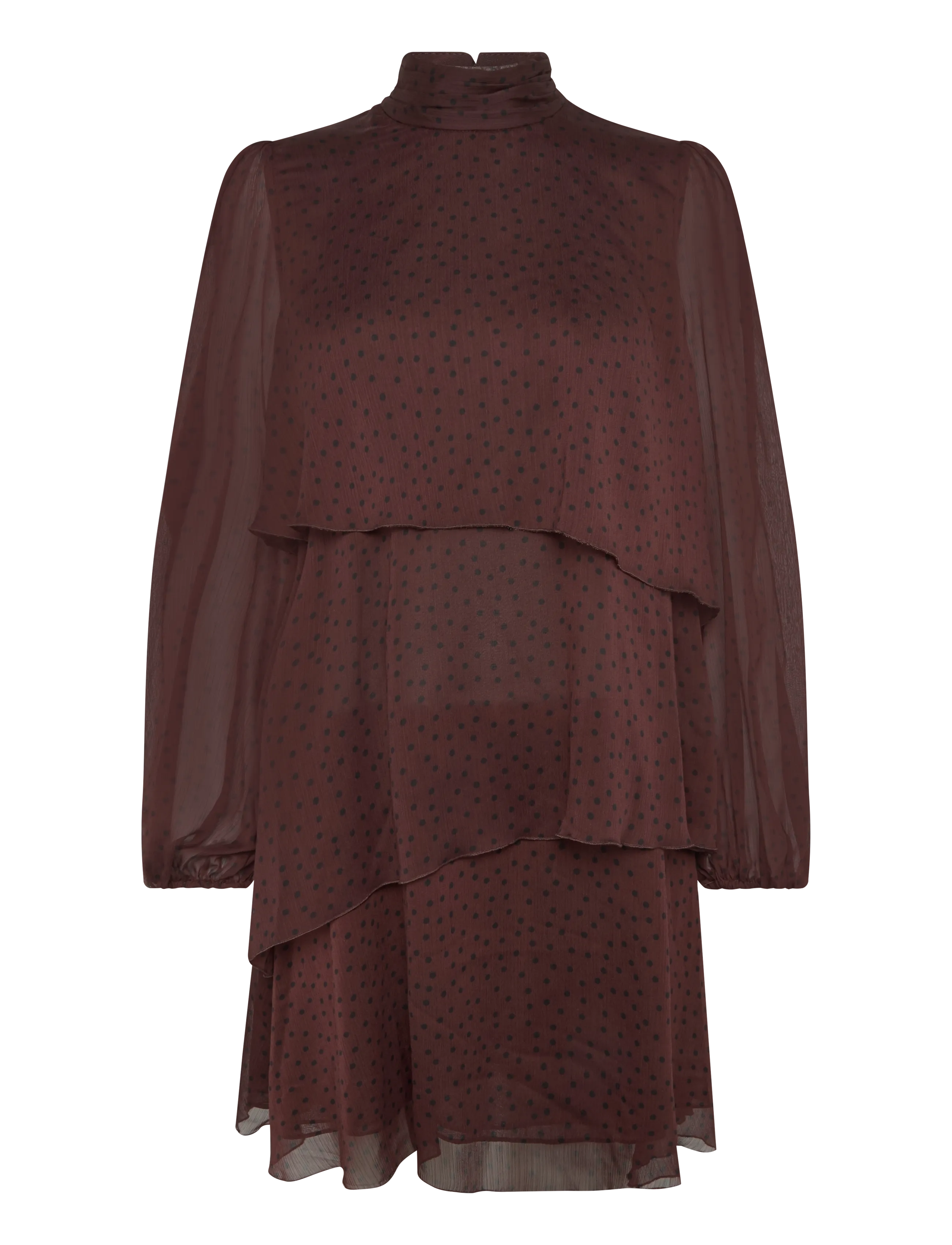 Mango Polka-Dot Dress With Ruffles, Kvinder, Lagdelt Kjole Med Høj Hals Og Lange Ærmer, Brun, Str: L