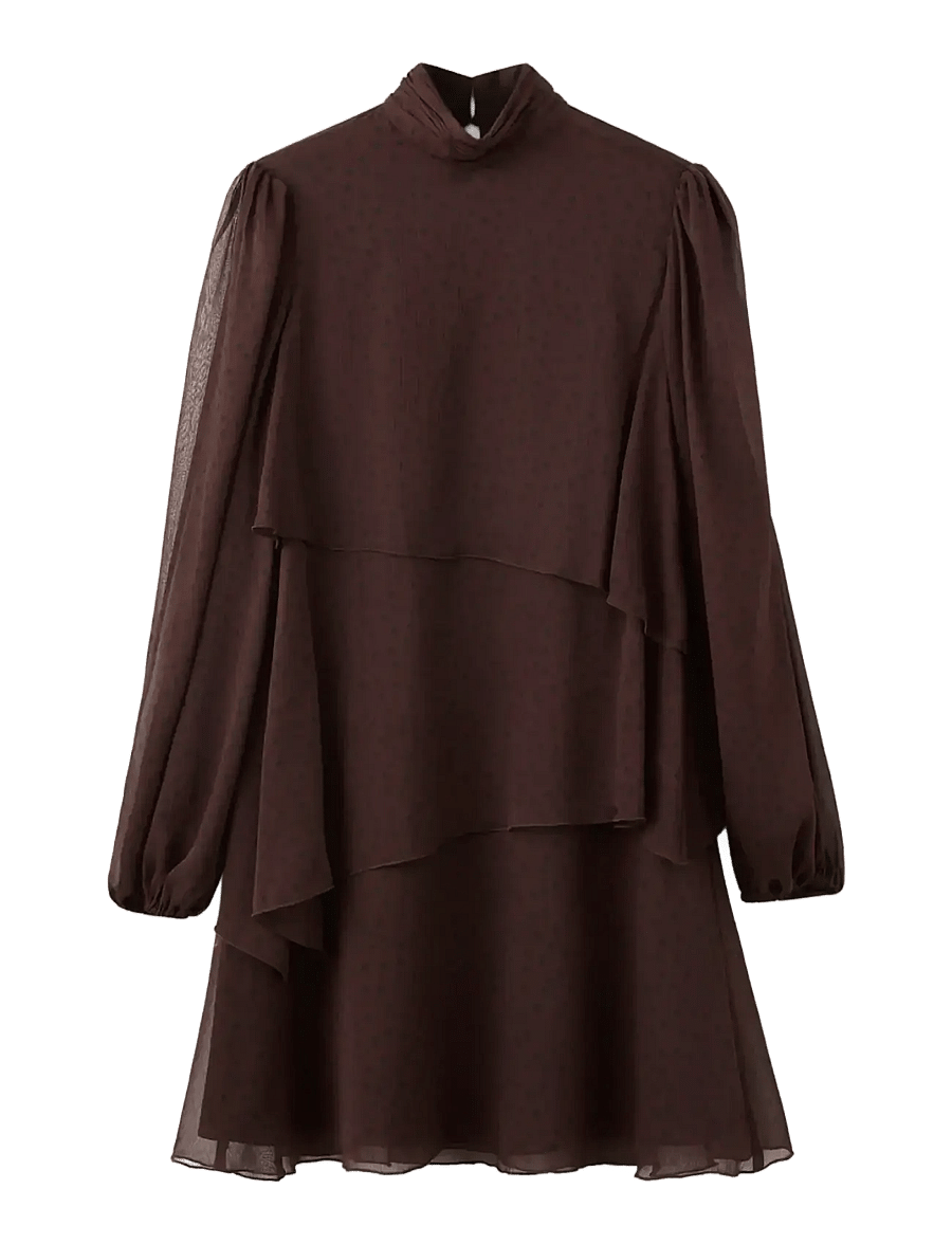 Mango - Polka-dot dress with ruffles - festkjoler - brown - 1