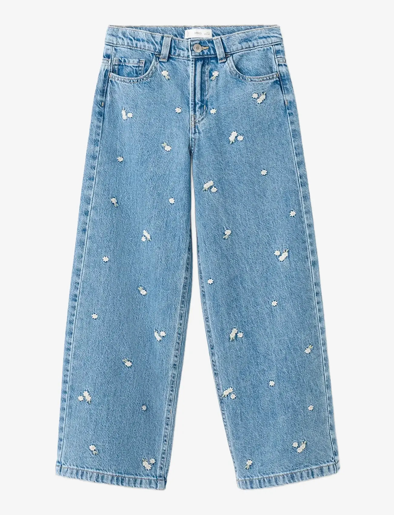 Mango - Wide leg jeans with floral embroidery - brede jeans - open blue - 0