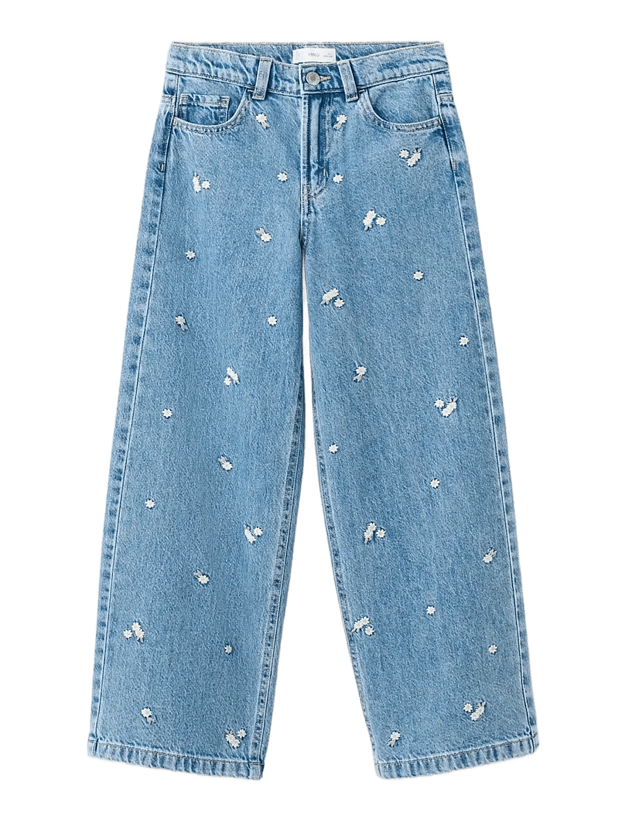 Mango - Wide leg jeans with floral embroidery - vida jeans - open blue - 0