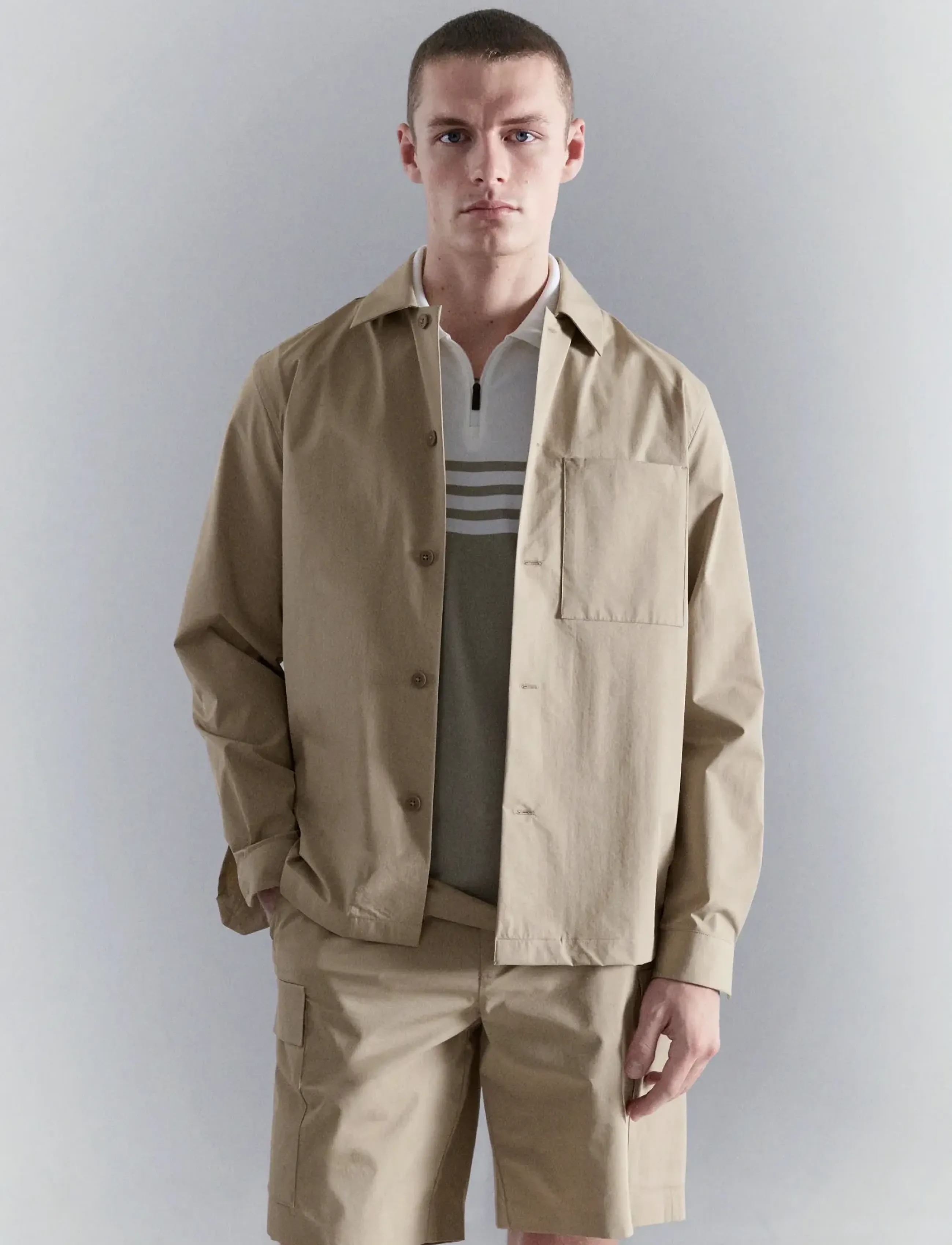 Mango Non-Iron Overshirt Pocket, M, Oberteile, Beige - Overshirts, Männerswear