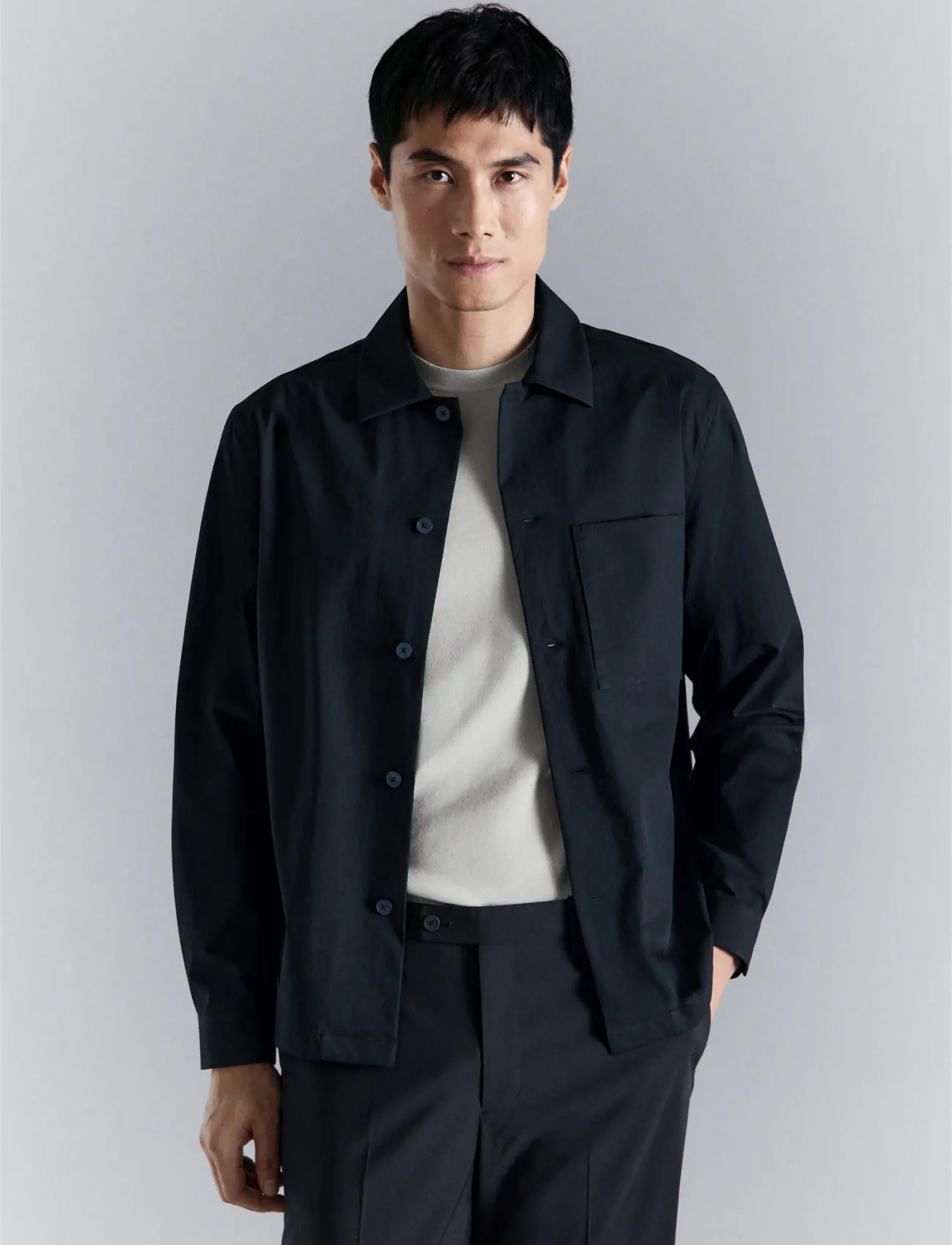 Mango Non-Iron Overshirt Pocket, L, Oberteile, Marineblau - Overshirts, Männerswear