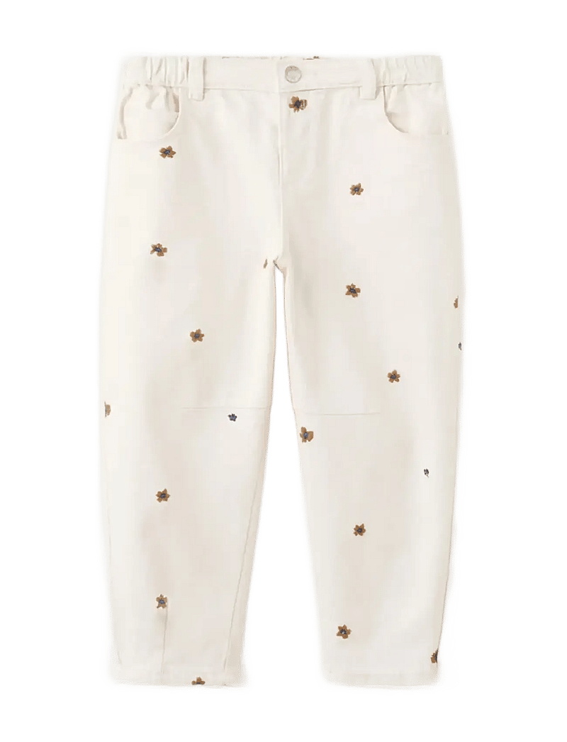 Mango - Embroidered floral balloon jeans - loose jeans - light beige - 1