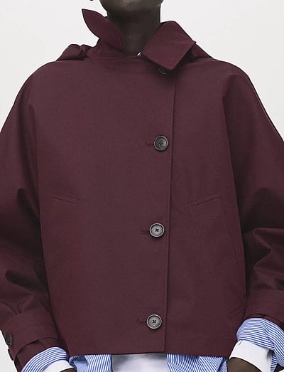 Short Double-Breasted Trench Coat With Hood - Trenchcoats