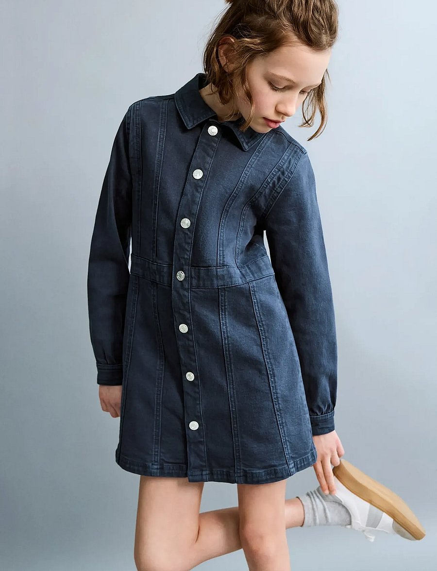 Mango - Short denim dress - langermede hverdagskjoler - navy - 0