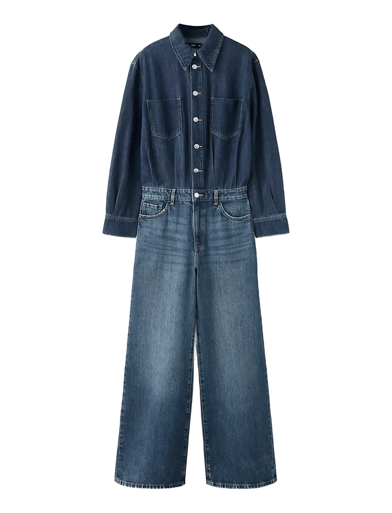 Mango - Buttons denim jumpsuit - jumpsuits - open blue - 1