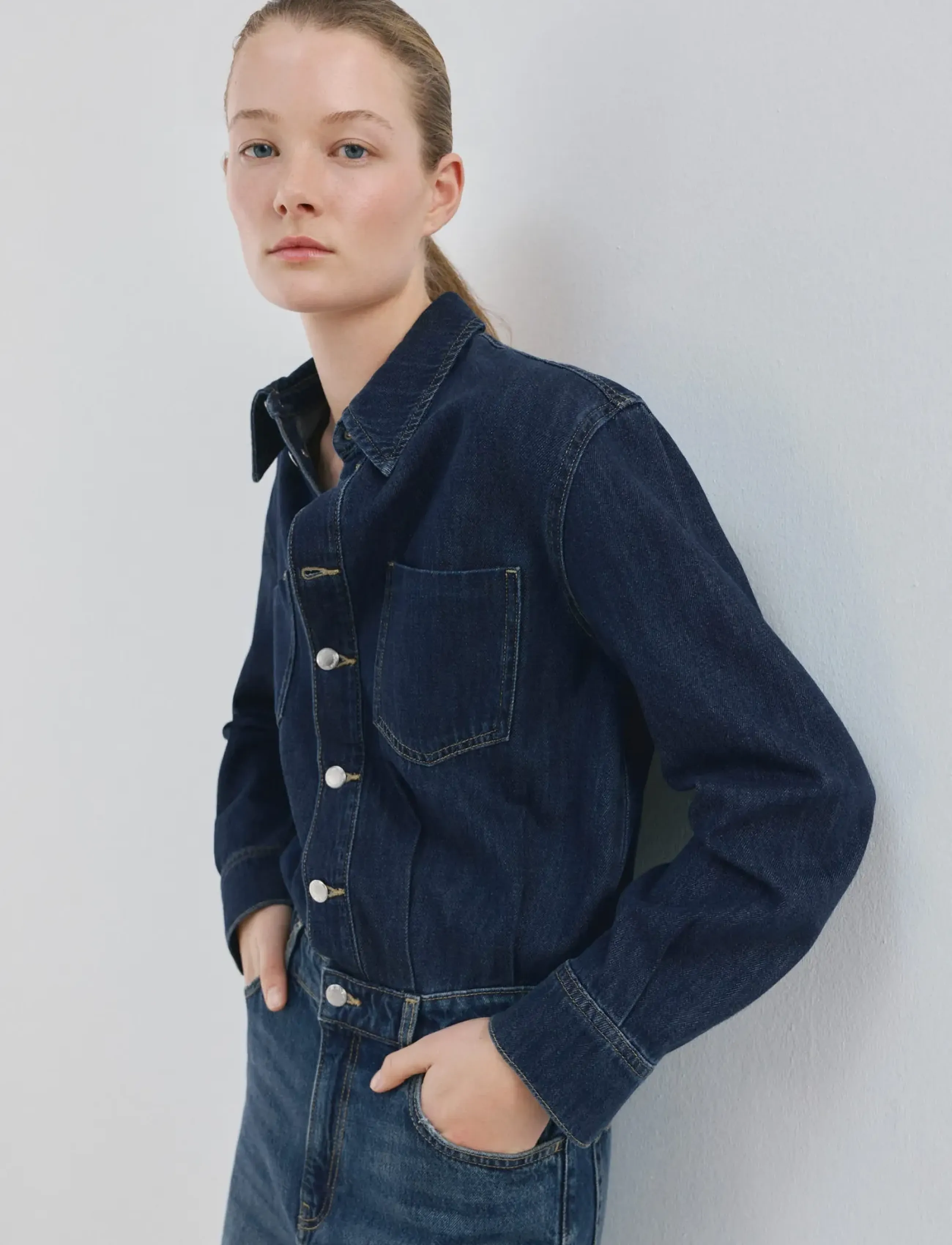 Mango Buttons Denim Jumpsuit, S, Navy, Underdele > Jumpsuits, Dame