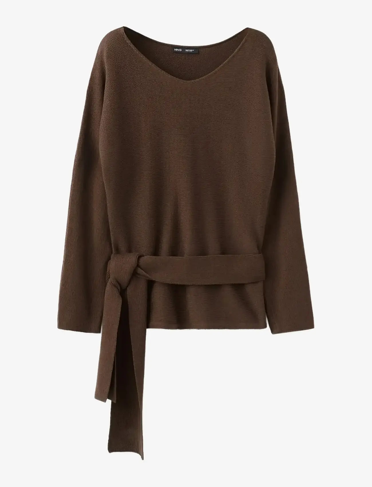 Mango - Knit belt sweater - striktrøjer - dark brown - 1