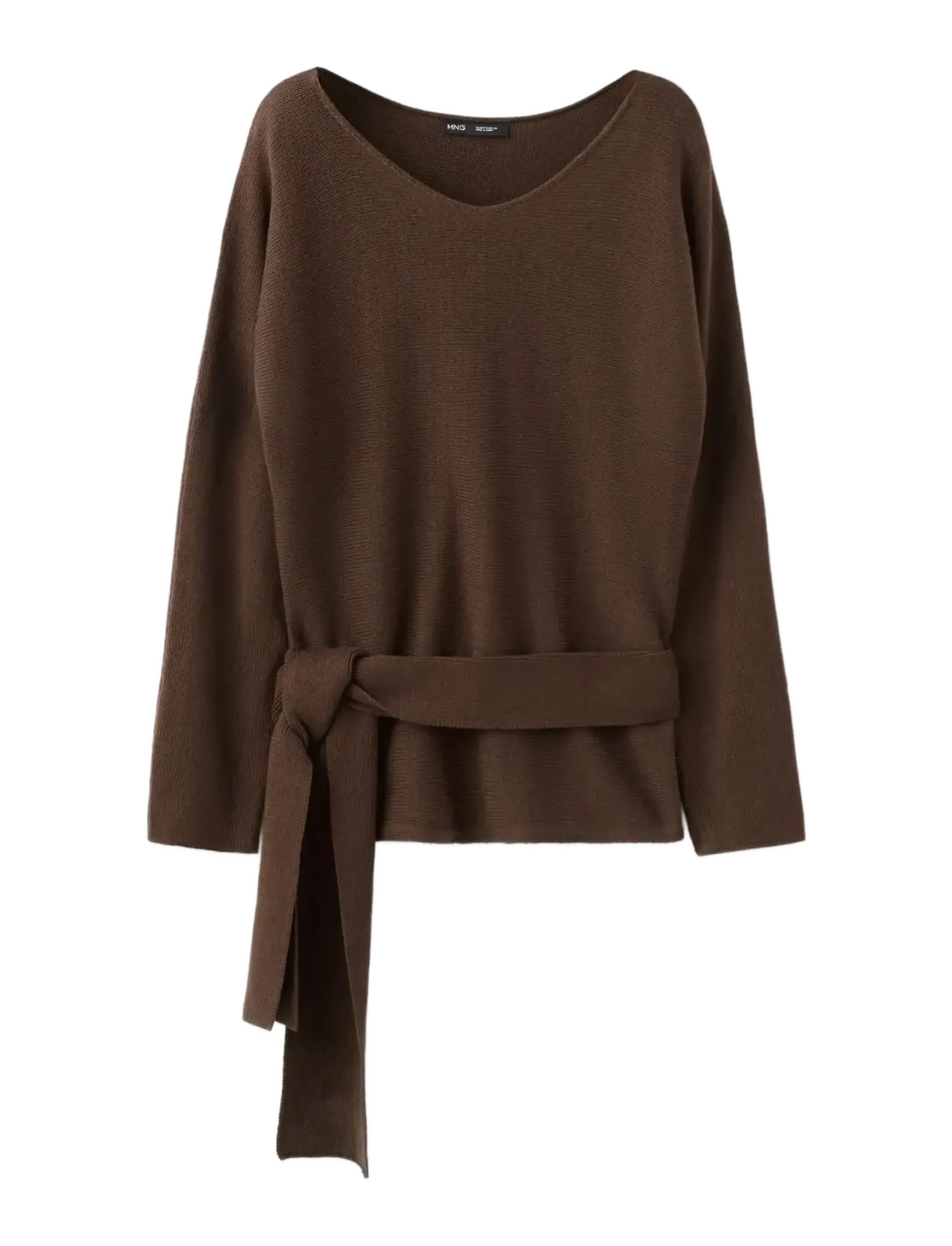 Mango Knit belt sweater - Transitional Layering - DARK BROWN / brown