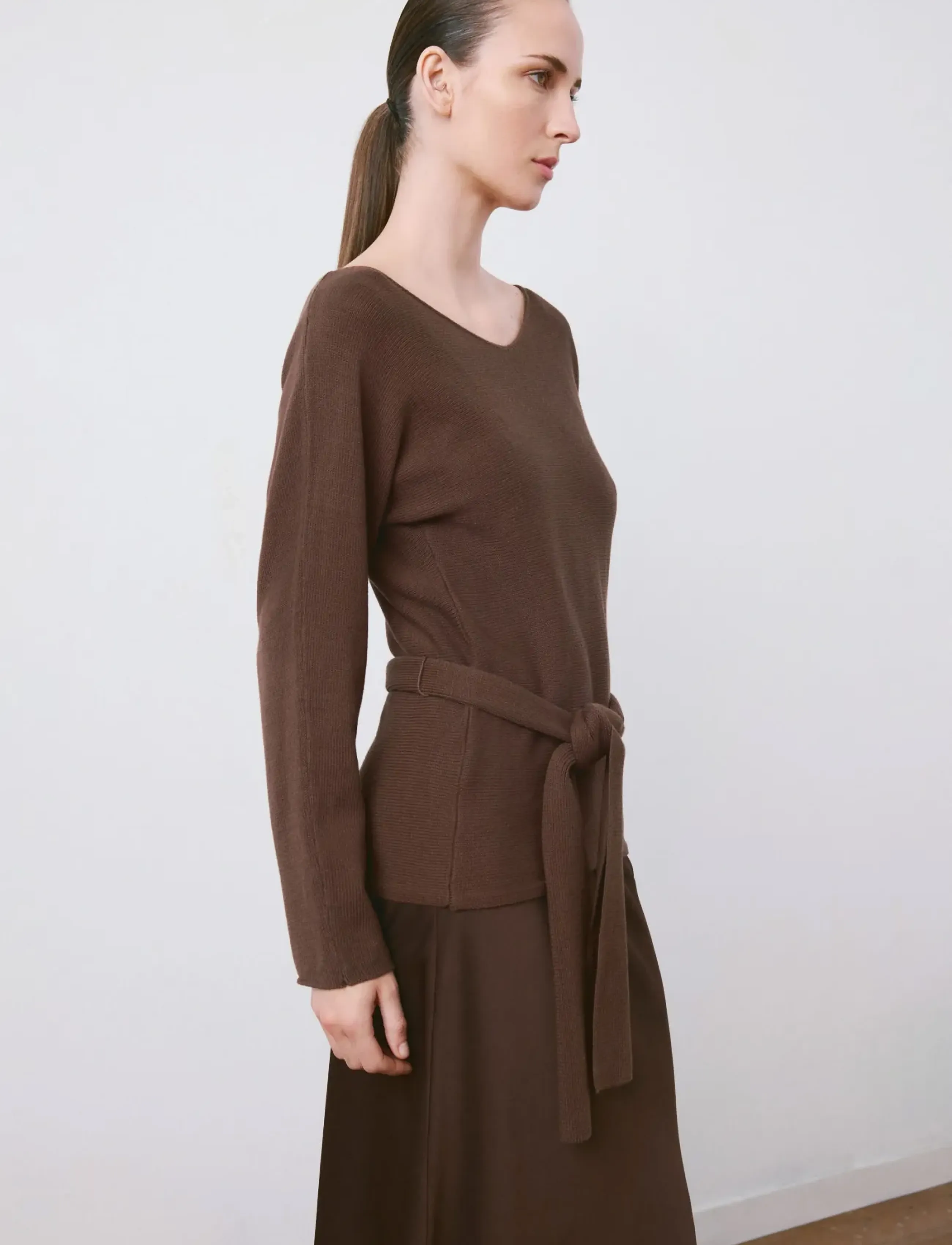 Mango Knit Belt Sweater, XS, Brown, Strik > Trøjer, Dame