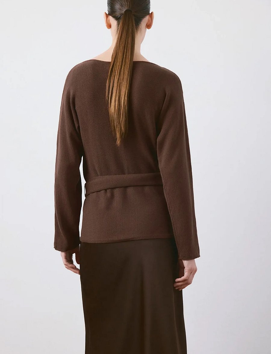 Mango - Knit belt sweater - stickade tröjor - dark brown - 2