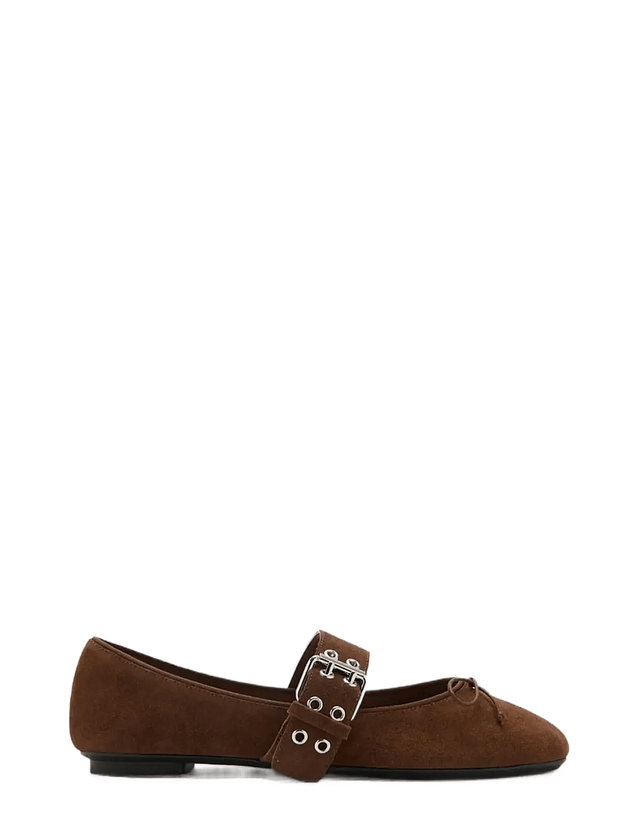 Mango - Buckle suede ballerina - speciella tillfällen - dark brown - 0