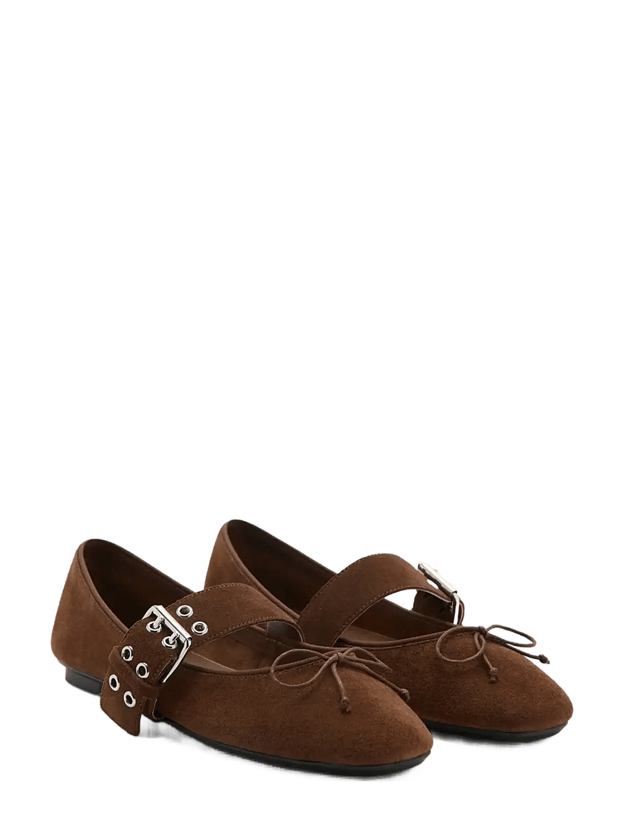 Mango - Buckle suede ballerina - speciella tillfällen - dark brown - 1