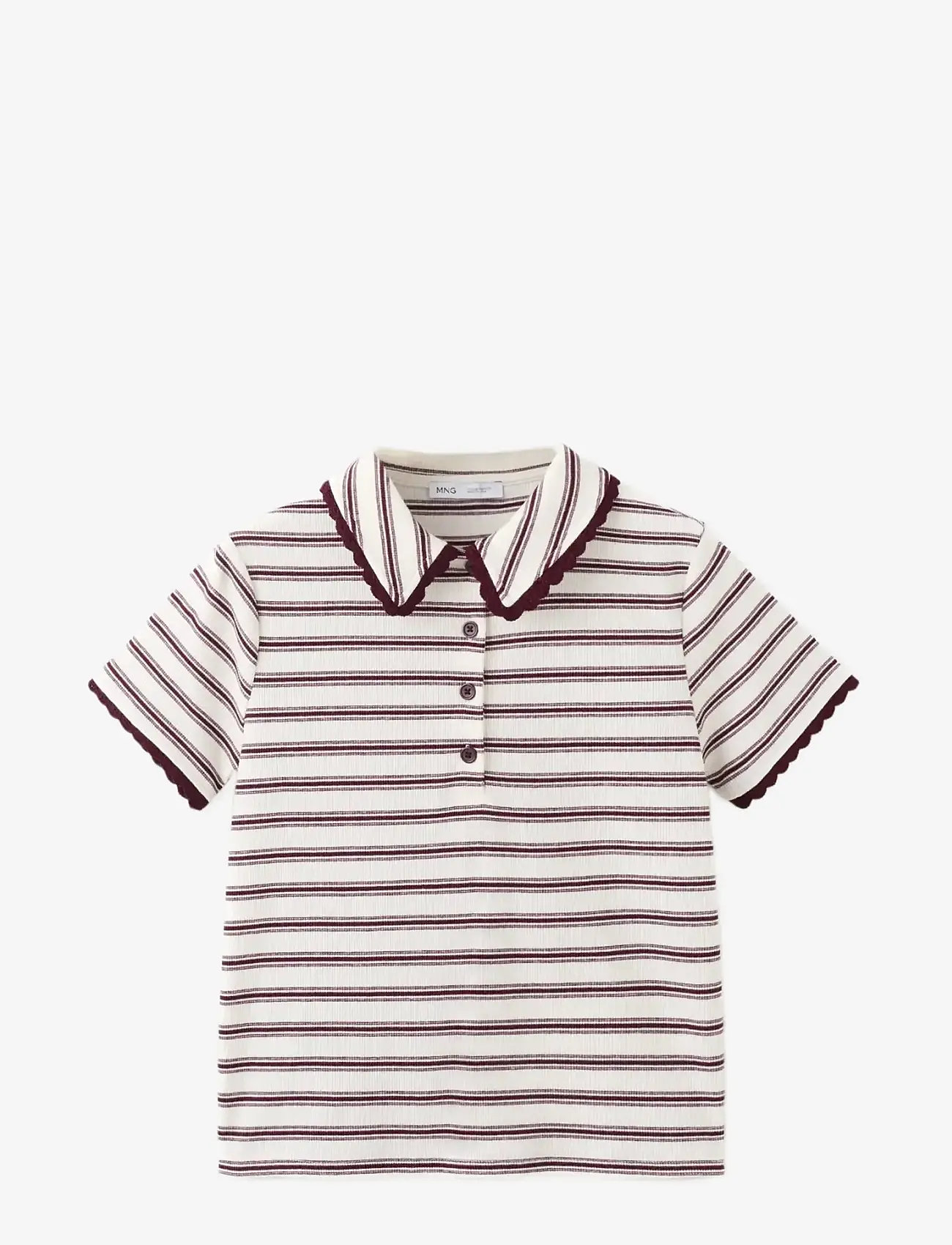 Mango - Scalloped striped polo - polo shirts - dark red - 1