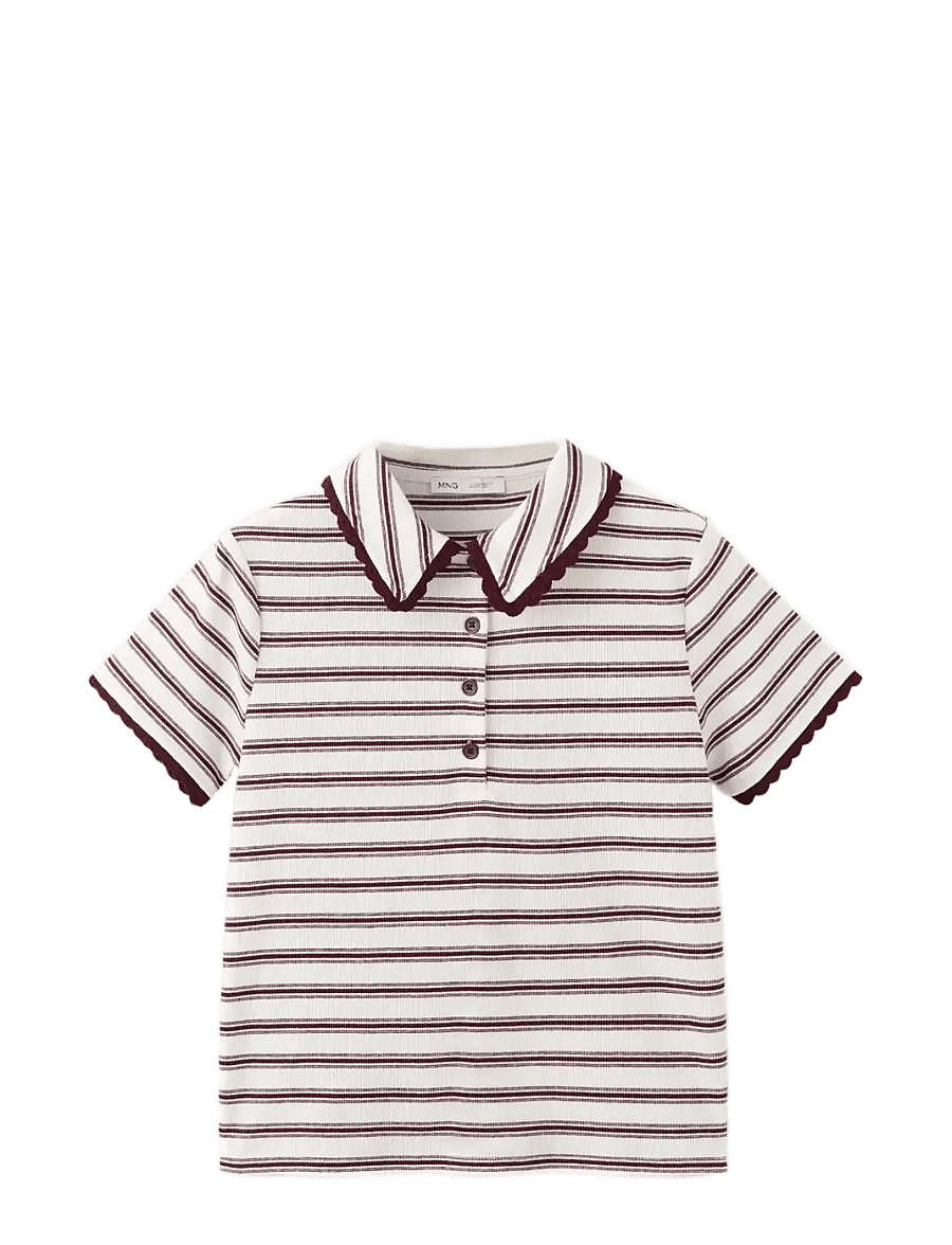 Mango - Scalloped striped polo - pikéer - dark red - 1
