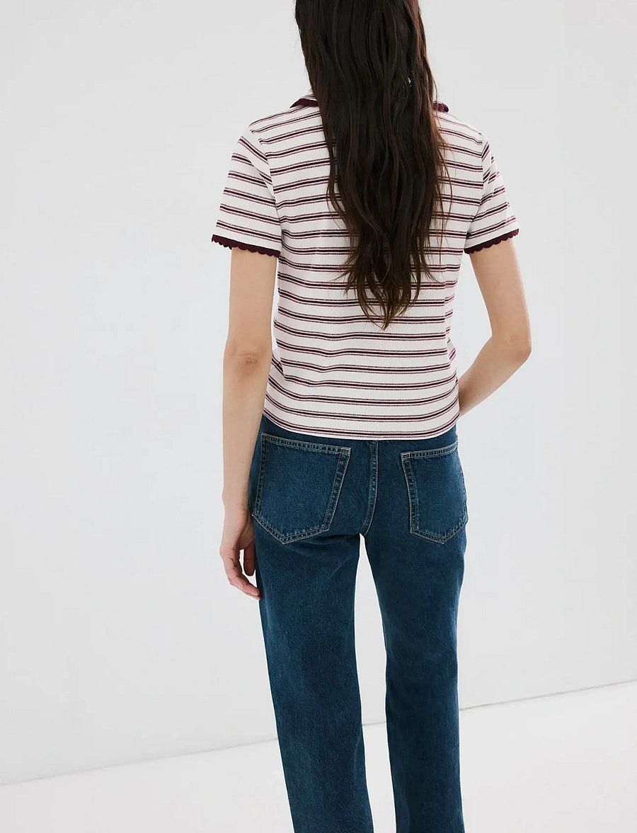 Mango - Scalloped striped polo - pikéer - dark red - 2