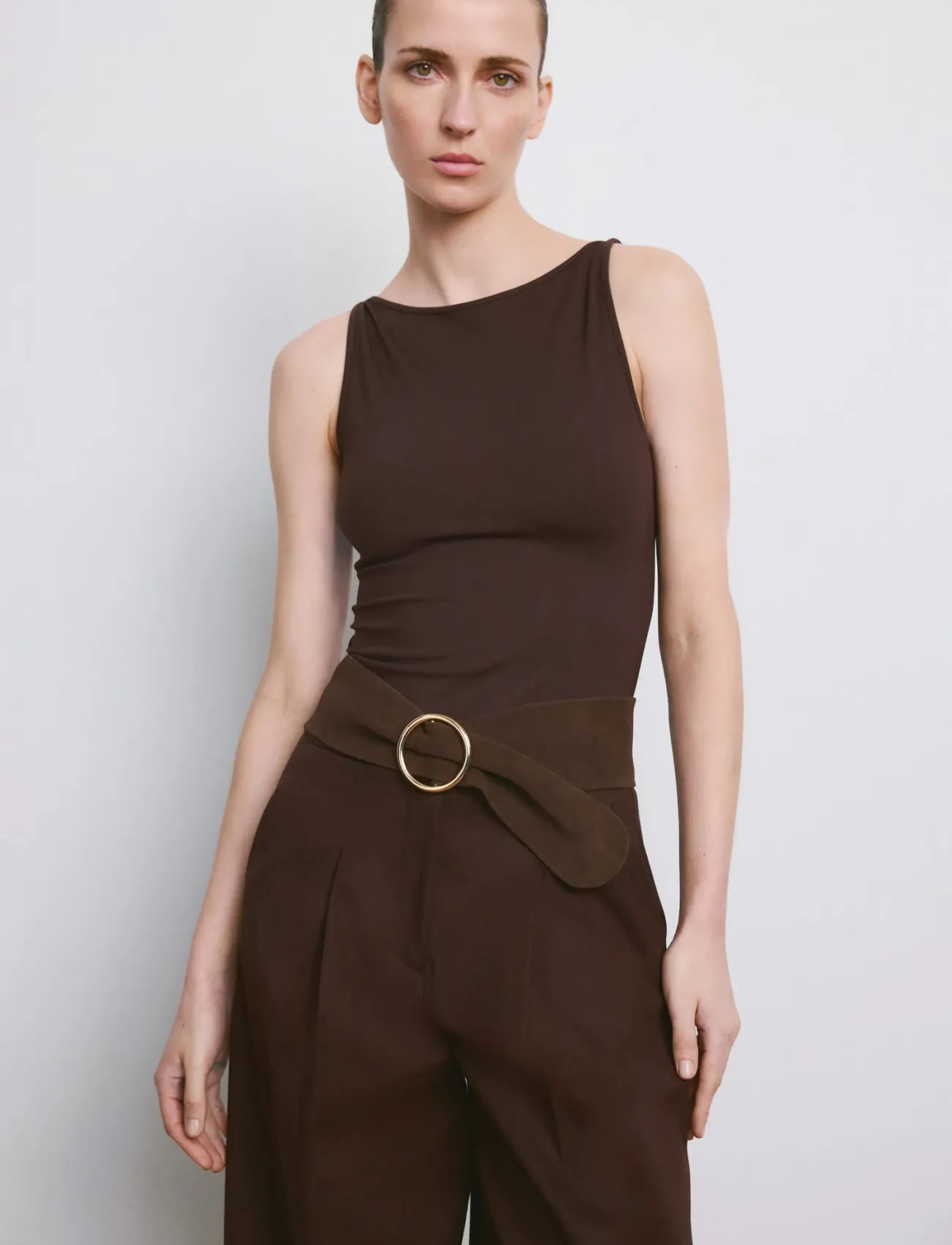 Mango Fitted Crop Top, L, Brown, Crop Overdele > Crop Overdele Uden Ærmer, Dame