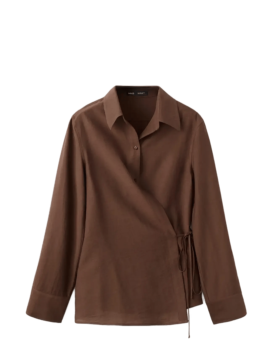 Mango - Wrap shirt with bow - långärmade skjortor - brown - 1