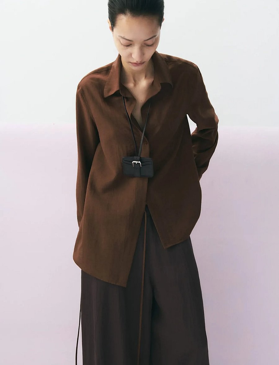 Mango - Wrap shirt with bow - långärmade skjortor - brown - 0