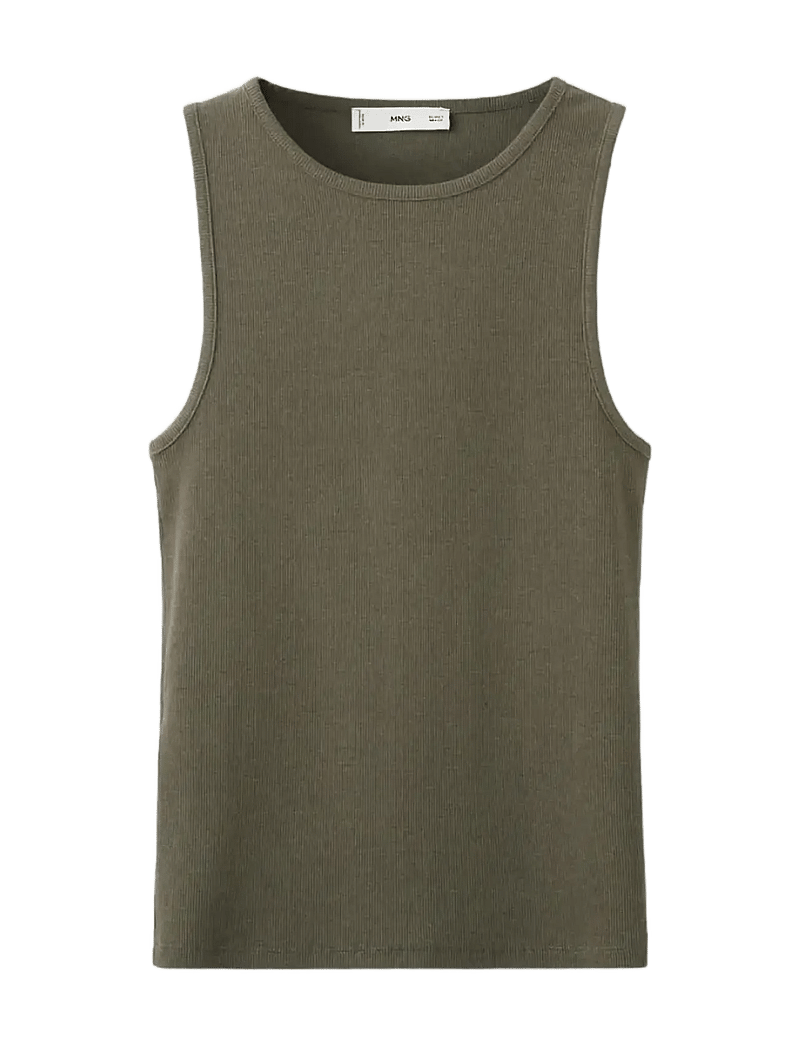 Mango - Ribbed cotton-blend top - tanktops - beige - khaki - 1