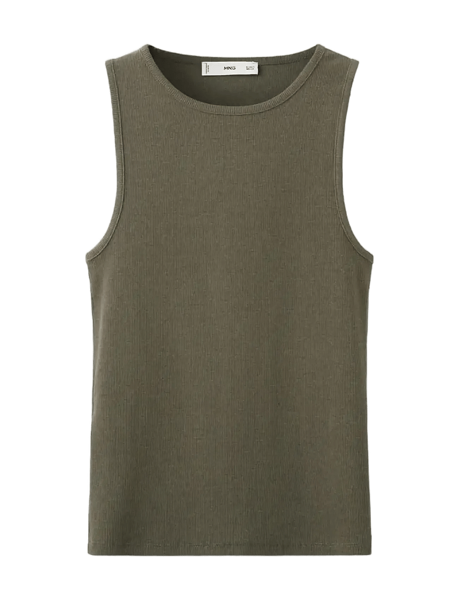 Mango - Ribbed cotton-blend top - hihattomat paidat - beige - khaki - 1