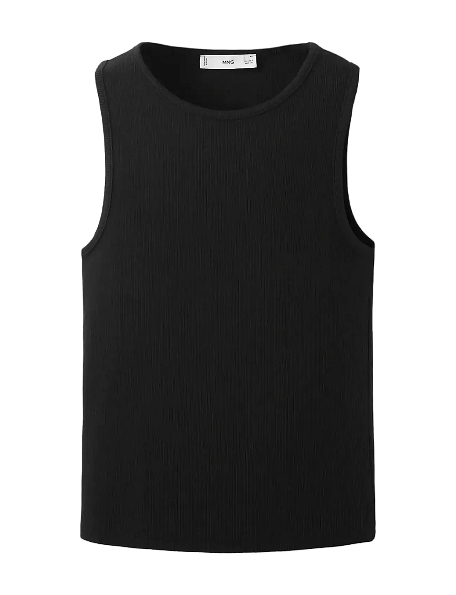 Mango - Ribbed cotton-blend top - ermeløse topper - black - 1